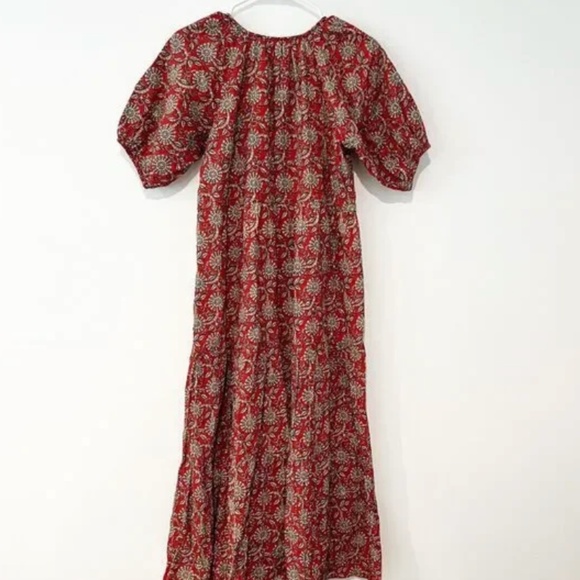 Clara The Label Red & Cream Floral Block Print Puff Sleeve Dress M - Picture 2 of 7